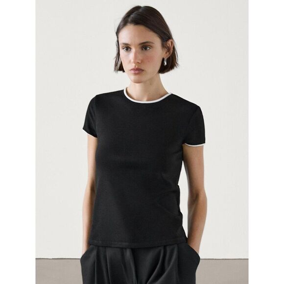 Massimo Dutti Sweaters - Massimo Dutti Womens Sweater Top XS Crew Neck Black Short Sleeve 6853/577 NWT